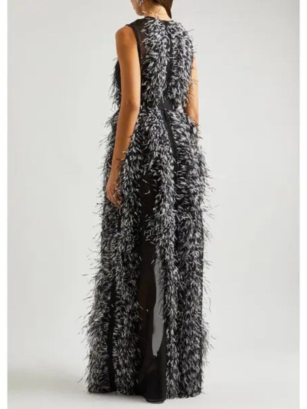 New Huishan Zhang Beau Handmade Ostrich Feather Silk Organza Gown Size 12 US - Picture 9 of 11